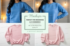 Sweatshirt mockup - crew neck, blue and pink colors Product Image 1