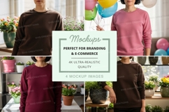 Group mockup of long sleeve t-shirts in brown and pink Product Image 1
