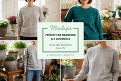 Sweatshirt mockup in light gray and dark green colors Product Image 1