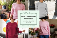 Group of people wearing long sleeve crew neck sweatshirts in Product Image 1