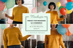 Mustard yellow long sleeve t-shirt mockup with balloons Product Image 1