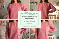 Pink long sleeve crew neck sweatshirt mockup Product Image 1