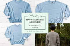 Light blue long sleeve sweatshirt mockup on model Product Image 1