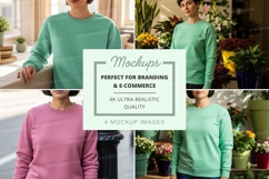 Long sleeve sweatshirt mockup in light green and pink Product Image 1