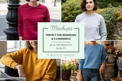 Women's crew neck sweatshirt mockup in multiple colors Product Image 1