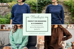 People wearing crew neck sweatshirts mockup Product Image 1