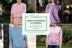 Four people wearing long sleeve crew neck sweatshirts mockup Product Image 1
