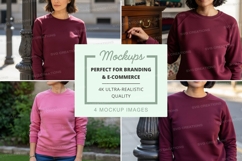 Long sleeve sweatshirt mockup in burgundy and pink Product Image 1