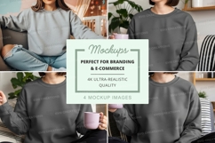Group of people wearing gray sweatshirts holding mugs mockup Product Image 1