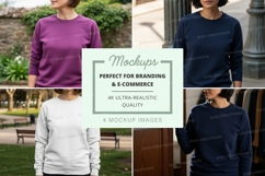 Long sleeve t-shirt mockup in purple, white, and navy blue Product Image 1