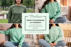 Oversized crew neck sweatshirt mockup in mint green Product Image 1
