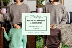 Sweatshirt mockup with people in a living room setting Product Image 1