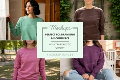 Long sleeve sweatshirt mockup featuring multiple models Product Image 1