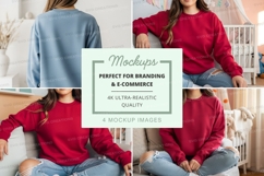 Sweatshirt mockup featuring multiple models wearing red and Product Image 1