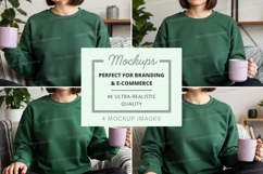 Green crew neck sweatshirt mockup with coffee mug Product Image 1