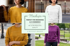 Mockup of three individuals wearing crew neck sweatshirts in Product Image 1