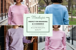 Long sleeve sweatshirt mockup in pink and blue Product Image 1