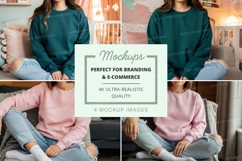 Group mockup of teal and pink sweatshirts Product Image 1