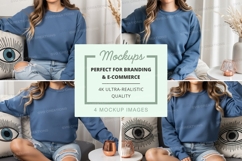 Oversized blue sweatshirt mockup with multiple views Product Image 1
