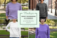 Four people wearing long sleeve t-shirts mockup Product Image 1