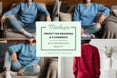 Long sleeve sweatshirt mockup on couch Product Image 1