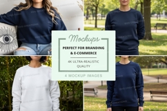 Long sleeve t-shirt mockup in navy blue and white Product Image 1