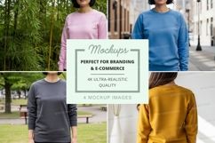 Long sleeve sweatshirt mockup in pink, blue, gray, and yello Product Image 1