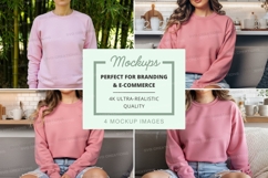 Pink sweatshirt mockup with multiple models Product Image 1