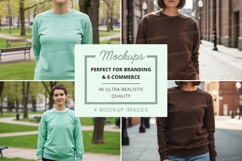 Long sleeve sweatshirt mockup in light green and brown Product Image 1