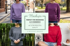 Long sleeve crew neck sweatshirt mockup in various colors Product Image 1
