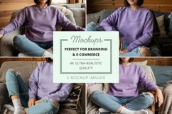Purple sweatshirt mockup - four different views Product Image 1