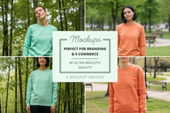 Long sleeve sweatshirt mockup in light blue and orange Product Image 1