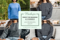 Group mockup of long sleeve sweatshirts in blue and gray Product Image 1