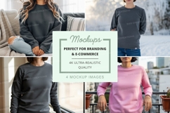 Long sleeve sweatshirt mockup in gray and pink Product Image 1