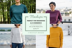 Four women wearing long sleeve crew neck sweatshirts mockup Product Image 1