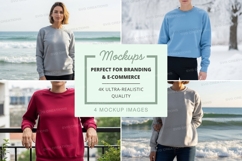 Sweatshirt mockup with models by the sea Product Image 1