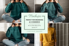 Long sleeve sweatshirt mockup in green and yellow Product Image 1