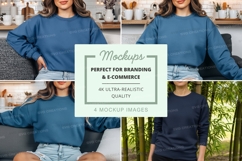 Women's crew neck sweatshirt mockup in blue Product Image 1