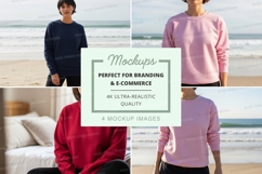Four-person sweatshirt mockup in various colors Product Image 1