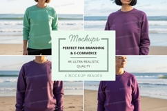 Long sleeve sweatshirt mockup on beach Product Image 1
