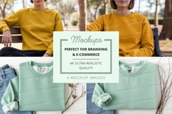 Sweatshirt mockup featuring mustard and mint colors Product Image 1