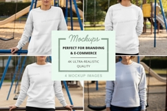 Long sleeve t-shirt mockup on children at playground Product Image 1