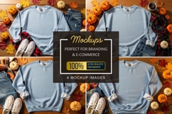 Mockup of blue sweatshirts with autumnal decor Product Image 1