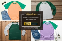 Mockup of baseball tee shirts with various color combination Product Image 1