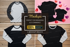 Mockup of black and white t-shirts and long sleeves on woode Product Image 1