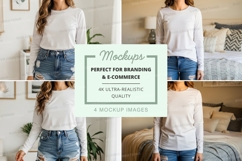 Long sleeve t-shirt mockup on model Product Image 1