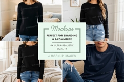 Long sleeve t-shirt mockup in black and navy blue Product Image 1
