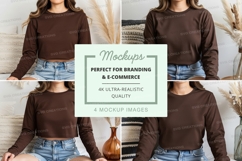 Brown long sleeve crop top mockup Product Image 1