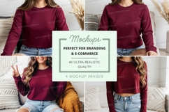 Long sleeve crop top mockup in burgundy Product Image 1