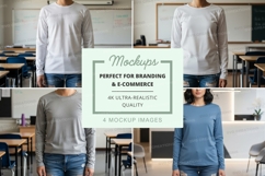 Long sleeve t-shirt mockup in classroom setting Product Image 1